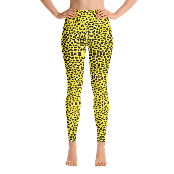 Yellow Cheetah Print Yoga Leggings-Heidikimurart Limited -Heidi Kimura Art LLC Yellow Cheetah Print Yoga Leggings, Premium Quality Colorful Animal Print Active Wear Fitted Leggings Sports Long Yoga & Barre Pants - Made in USA/EU/MX (US Size: XS-6XL)