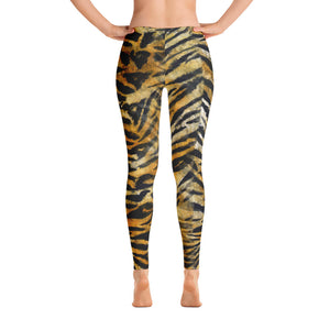 Tiger Striped Print Casual Leggings, Animal Print Women's Running Tights-Made in USA/EU-Casual Leggings-XS-Heidi Kimura Art LLC