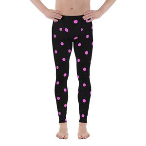 Pink Black Cute Polka Dots Print Men's Leggings Compression Tights-Made in USA/EU-Men's Leggings-XS-Heidi Kimura Art LLC
