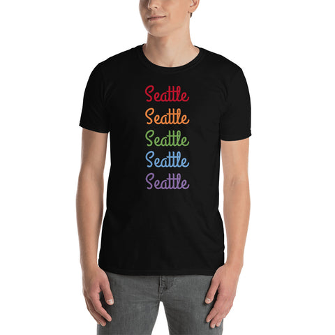 Seattle Gay Pride Rainbow Colors Graphic Short-Sleeve Unisex T-Shirt (US Size: S-XL)-T-Shirt-Black-S-Heidi Kimura Art LLC