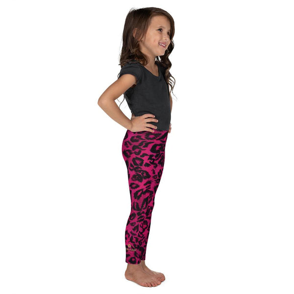 Hot Pink Leopard Animal Print Kid's Leggings Running Tights Pants -Made in USA/EU-Kid's Leggings-Heidi Kimura Art LLC