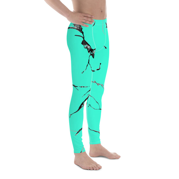 Turquoise Blue Marble Sexy Neon Clothing Print Sexy Meggings- Made in USA/ EU-Men's Leggings-Heidi Kimura Art LLC Turquoise Blue Marble Meggings, Turquoise Blue Marble Sexy Neon Clothing Print Sexy Meggings, Men's Workout Gym Tights, Marble Blue Leggings -Made in USA/ EU (US Size: XS-3XL)