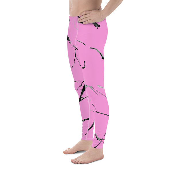 Pink Gray Marble Texture Print Sexy Meggings Men's Tights Leggings-Made in USA/EU-Men's Leggings-Heidi Kimura Art LLC