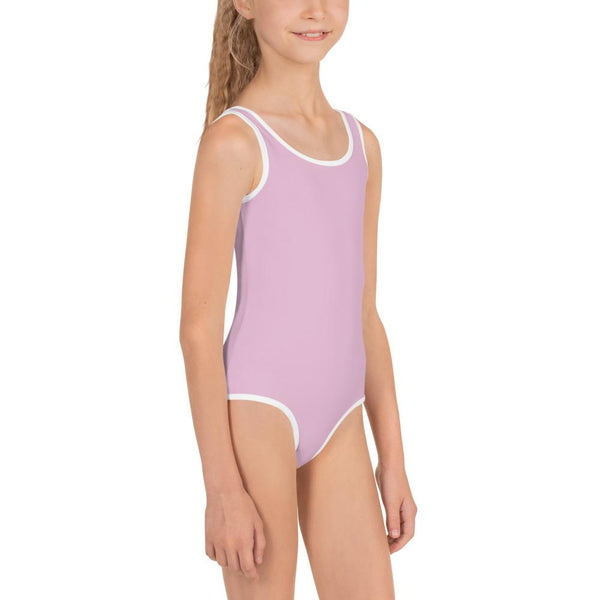 Light Pink Classic Color Print Cute Girl's Kids Swimsuit Swimwear Sportwear- Made in USA-Kid's Swimsuit (Girls)-Heidi Kimura Art LLC