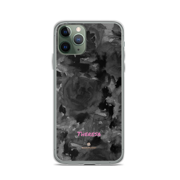 Personalized Black Floral iPhone Case, Abstract Watercolor Phone Case- Printed in USA/EU-Heidi Kimura Art LLC-iPhone 11 Pro-Heidi Kimura Art LLC