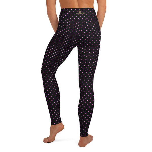 Pink Polka Dots Yoga Leggings, Women's Long Yoga Leggings-Heidi Kimura Art LLC-Heidi Kimura Art LLC