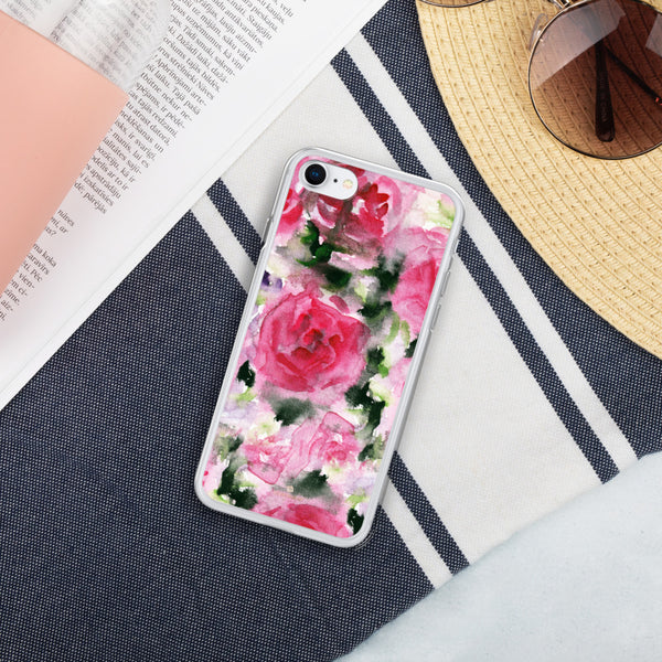 Floral Print Liquid Glitter Phone Case, Pink Rose iPhone Cases-Printed in USA/EU-Heidi Kimura Art LLC-Pink-iPhone SE-Heidi Kimura Art LLC