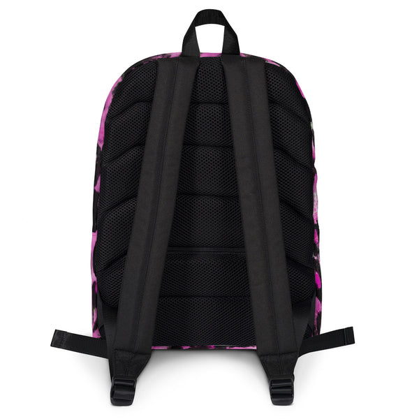 Pink Leopard Animal Print Designer Premium Backpack School Travel Bag- Made in USA/EU-Backpack-Heidi Kimura Art LLC