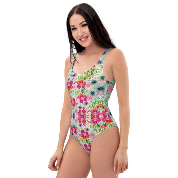 Mixed Floral One-Piece Swimsuit, Roses Flower Print Women's Swimwear-Made in USA/EU-Heidi Kimura Art LLC-Heidi Kimura Art LLC Mixed Floral One-Piece Swimsuit, Roses Flower Print Luxury 1-Piece Unpadded Swimwear Bathing Suits, Beach Wear - Made in USA/EU/MX (US Size: XS-3XL) Plus Size Available