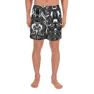 Marbled Men's Athletic Long Shorts, Black Marble Print Pants-Made in EU-Heidi Kimura Art LLC-XS-Heidi Kimura Art LLC Marbled Men's Athletic Long Shorts, Black Marble Print Men's Athletic Best Long Shorts- Made in EU (US Size: XS-3XL)