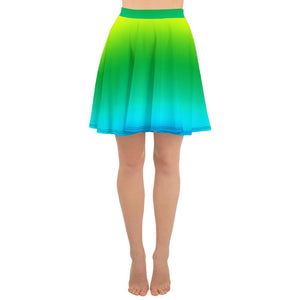 Blue Green Radial Ombre Print Mid-Thigh Soft Women's Skater Skirt- Made in USA/EU-Skater Skirt-XS-Heidi Kimura Art LLC