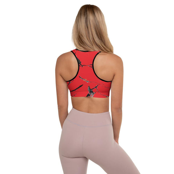 Red Marble Print Women's Premium Padded Workout Sports Bra- Made in USA/ EU-Sports Bras-Heidi Kimura Art LLC
