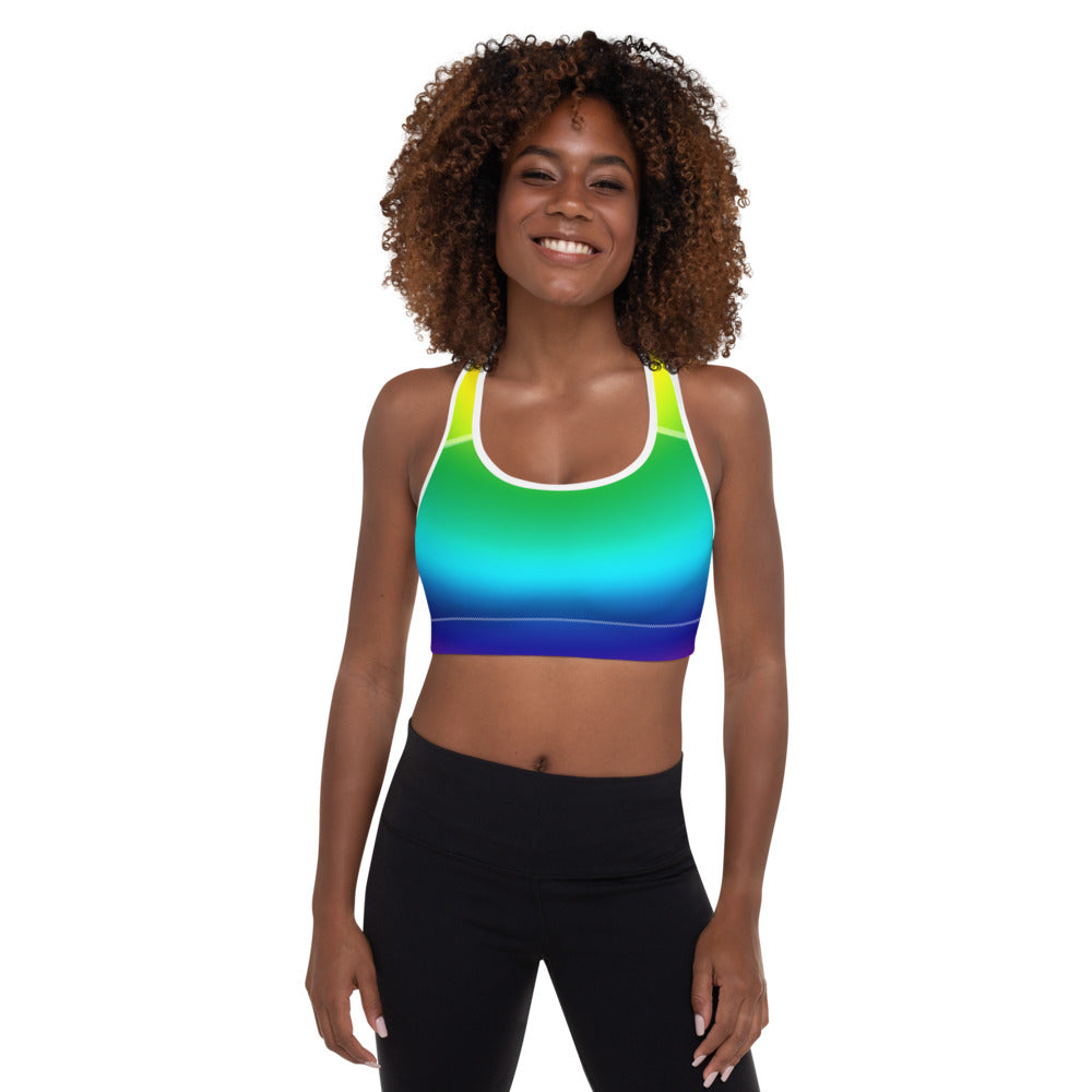 Radial Rainbow Ombre Print Women's Padded Gym Fitness Sports Bra- Made in USA/EU-Sports Bras-White-XS-Heidi Kimura Art LLC