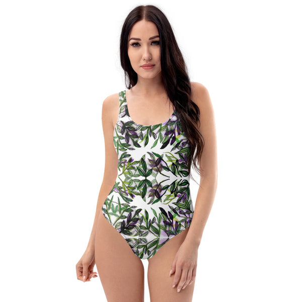 Tropical Leaf One-Piece Swimsuit, Women's Tropical Leaves Floral Print Swimwear-Made in USA/EU-Heidi Kimura Art LLC-XS-Heidi Kimura Art LLC Tropical Leaf Women's Swimwear, Hawaiian Style Tropical Floral Print Designer's Choice One-Piece Women's Swimsuit Sportswear- Made in USA/EU/MX (US Size: XS-3XL) Plus Size Available