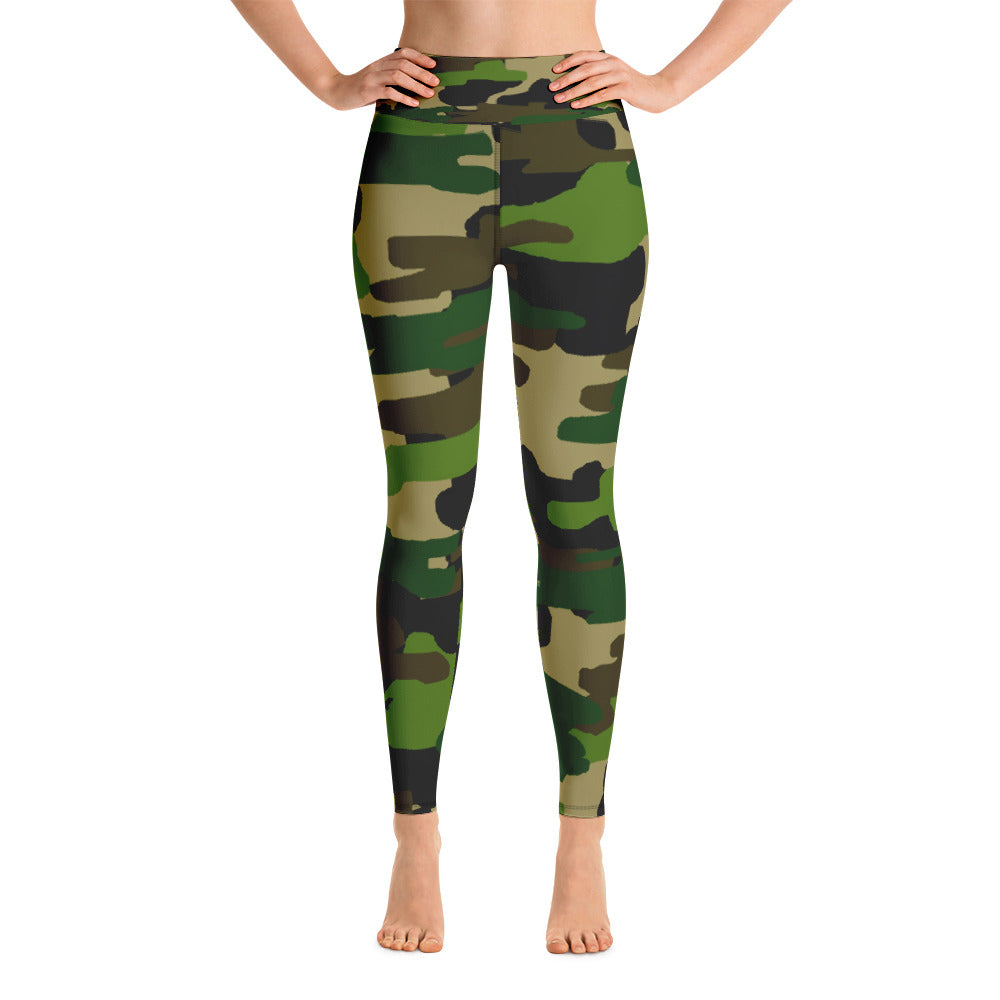 Women's Military Green Camouflage Print Sports Long Yoga Pants w/ Inside Pockets-Leggings-XS-Heidi Kimura Art LLC Green Camo Women's Leggings, Women's Military Green Camouflage Print Sports Long Yoga Pants w/ Inside Pockets - Made in USA/ Europe (US Size: XS-XL)