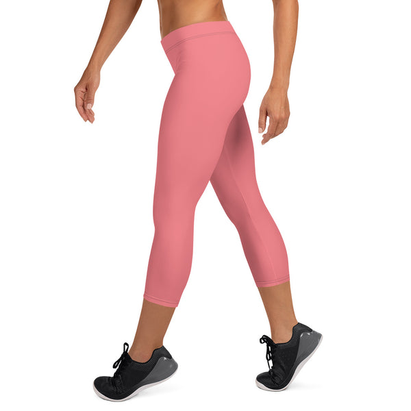Peach Pink Women's Capri Leggings, Solid Color Modern Capris Tights-Made in USA/EU-Heidi Kimura Art LLC-Heidi Kimura Art LLC