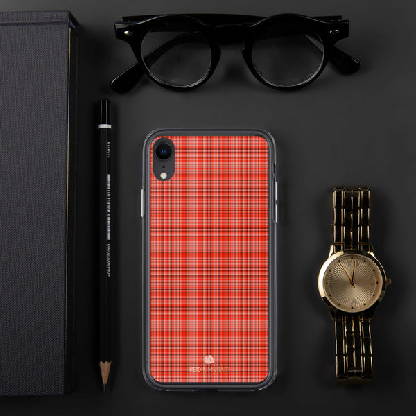 Red Plaid Print iPhone Case, Tartan Print Phone Case-Printed in USA/EU-Heidi Kimura Art LLC-iPhone XR-Heidi Kimura Art LLC