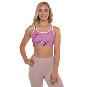 Pink Marble Print Premium Women's Padded Sports Gym Workout Bra- Made in USA/ EU-Sports Bras-White-XS-Heidi Kimura Art LLC