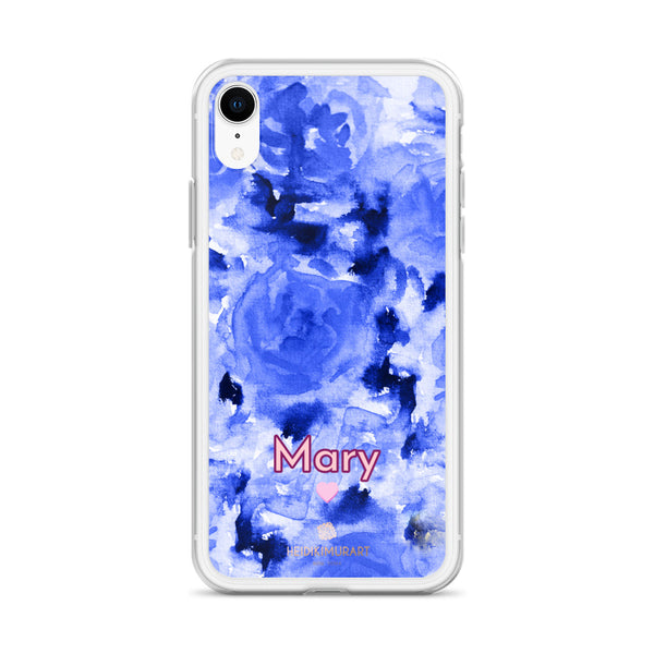 Custom Name Blue Floral iPhone Case, Personalized Phone Case-Heidi Kimura Art LLC-Heidi Kimura Art LLC