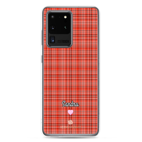 Personalized Red Plaid Samsung Case, Custom Name Tartan Print Phone Case-Heidi Kimura Art LLC-Samsung Galaxy S20 Ultra-Heidi Kimura Art LLC