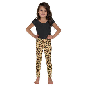 Brown Leopard Animal Print Cute Kid's Leggings Comfy Fitness Pants - Made in USA/ EU-Kid's Leggings-2T-Heidi Kimura Art LLC