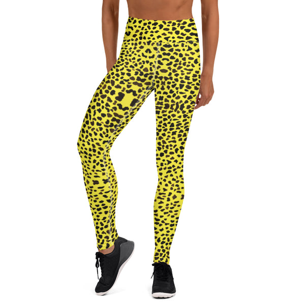 Yellow Cheetah Print Yoga Leggings-Heidikimurart Limited -Heidi Kimura Art LLC Yellow Cheetah Print Yoga Leggings, Colorful Premium Quality Animal Print Active Wear Fitted Leggings Sports Long Yoga & Barre Pants - Made in USA/EU/MX (US Size: XS-6XL)