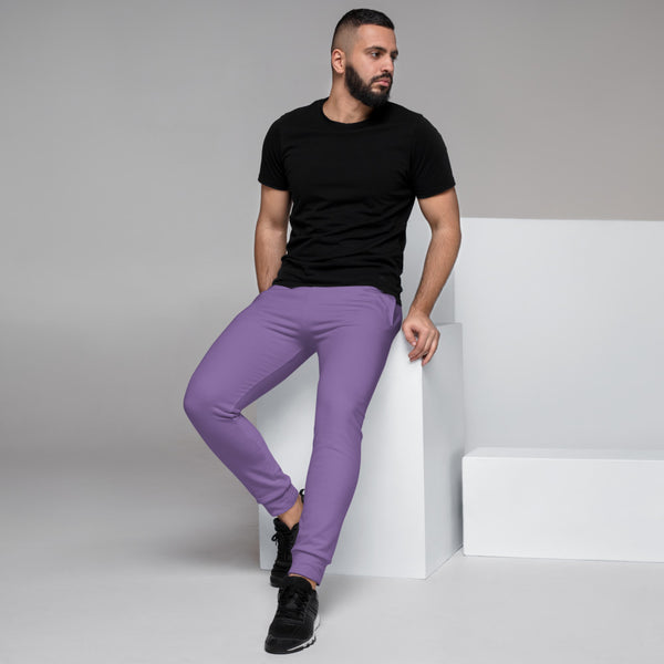 Pastel Purple Designer Men's Joggers, Best Purple Solid Color Sweatpants For Men, Modern Slim-Fit Designer Ultra Soft & Comfortable Men's Joggers, Men's Jogger Pants-Made in EU/MX (US Size: XS-3XL)