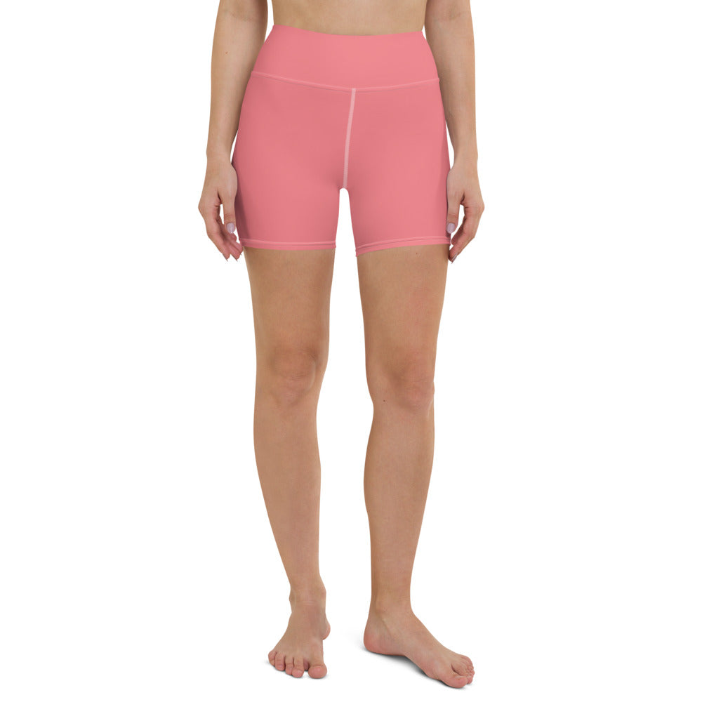 Peach Pink Yoga Shorts, Solid Color Women's Short Tights-Made in USA/EU-Heidi Kimura Art LLC-XS-Heidi Kimura Art LLC Peach Pink Yoga Shorts, Solid Color Modern Minimalist Premium Quality Women's High Waist Spandex Fitness Workout Yoga Shorts, Yoga Tights, Fashion Gym Quick Drying Short Pants With Pockets - Made in USA/EU (US Size: XS-XL)