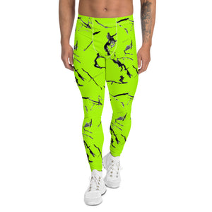 Bright Neon Green Men's Leggings, Marble Print Meggings Compression Tights-Heidikimurart Limited -XS-Heidi Kimura Art LLC Bright Neon Green Men's Leggings, Marble Print Abstract  Men's Leggings Tights Pants - Made in USA/EU (US Size: XS-3XL)Sexy Costume, Bright Colorful Party Meggings Men's Workout Gym Tights Leggings