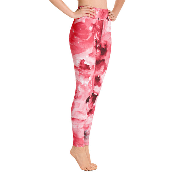 Red Abstract Rose Floral Print Women's Premium Quality Yoga Leggings- Made in USA-Leggings-Heidi Kimura Art LLC Red Abstract Rose Women's Leggings, Red Abstract Rose Floral Print Women's Premium Quality Long Yoga Leggings- Made in USA/EU (US Size: XS-XL)