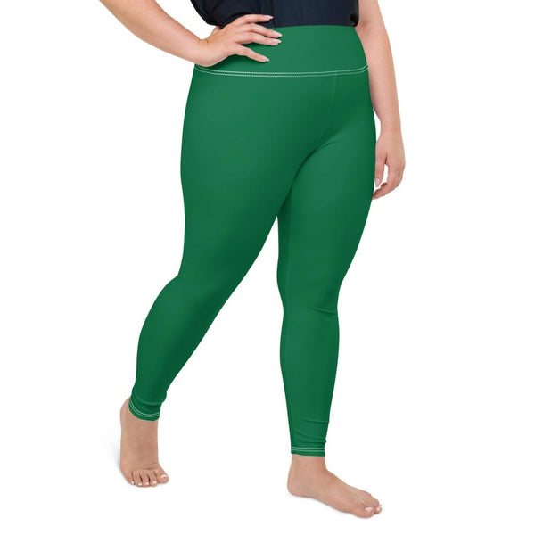 Elf Green Solid Color Print Plus Size Premium Quality Women's Leggings- Made in USA/EU-Women's Plus Size Leggings-Heidi Kimura Art LLC
