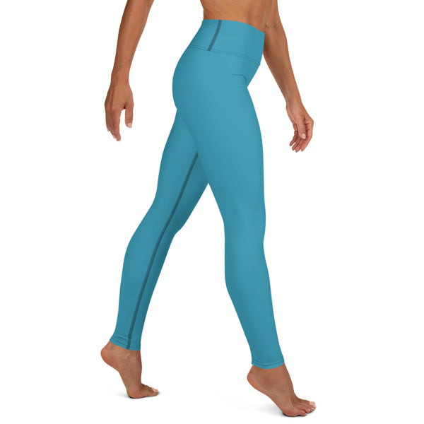 Blue Women's Yoga Leggings, Solid Color Modern Long Tights-Made in USA/EU-Heidi Kimura Art LLC-Heidi Kimura Art LLC