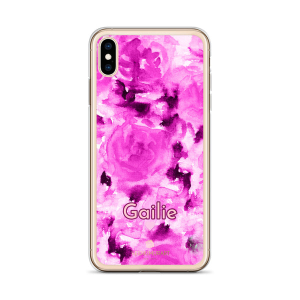 Pink Floral Custom Name iPhone Case, Rose Personalized Phone Case-Heidi Kimura Art LLC-Heidi Kimura Art LLC