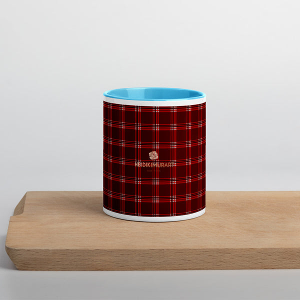 Red Plaid Print Cup, Mug with Color Inside, Microwave Dishwasher Safe-Heidi Kimura Art LLC-Blue-Heidi Kimura Art LLC