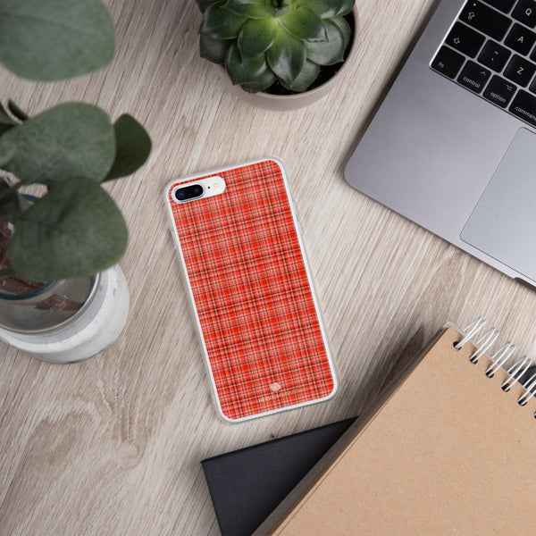 Red Plaid Print iPhone Case, Tartan Print Phone Case-Printed in USA/EU-Heidi Kimura Art LLC-Heidi Kimura Art LLC