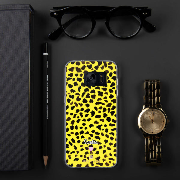 Yellow Leopard Print Samsung Case, Personalized Custom Name Phone Case-Heidi Kimura Art LLC-Samsung Galaxy S7-Heidi Kimura Art LLC