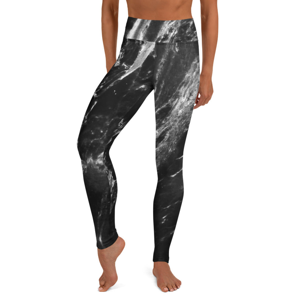 Black Abstract Marble Yoga Leggings, Marbled Print Women's Tights-Made in USA/EU-Heidi Kimura Art LLC-XS-Heidi Kimura Art LLC Black Abstract Yoga Leggings, Grey White Black Marble Print Yoga Leggings, Best Athletic Active Wear Fitted Leggings Sports Long Yoga & Barre Pants - Made in USA/EU/MX (US Size: XS-6XL)