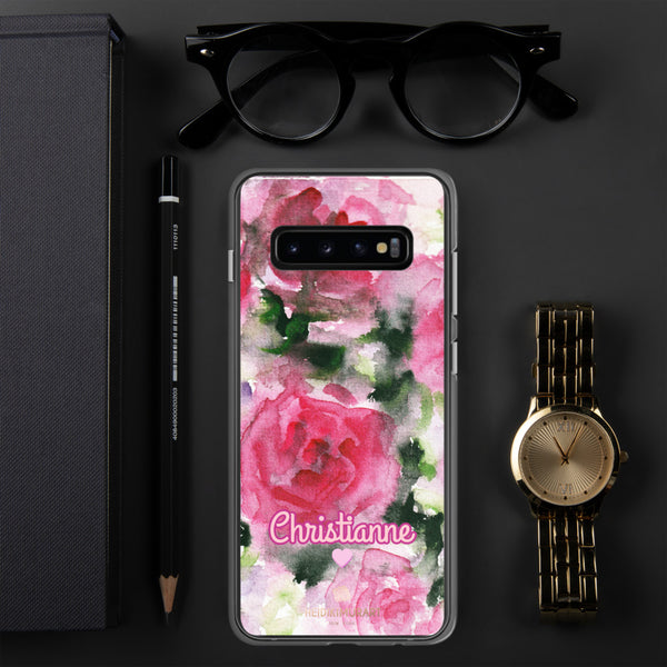 Pink Rose Personalized Samsung Case, Floral Custom Name Phone Case-Heidi Kimura Art LLC-Samsung Galaxy S10+-Heidi Kimura Art LLC