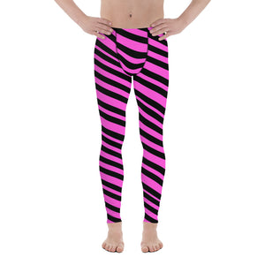 Black & Pink Striped Meggings, Diagonally Striped Men's Designer