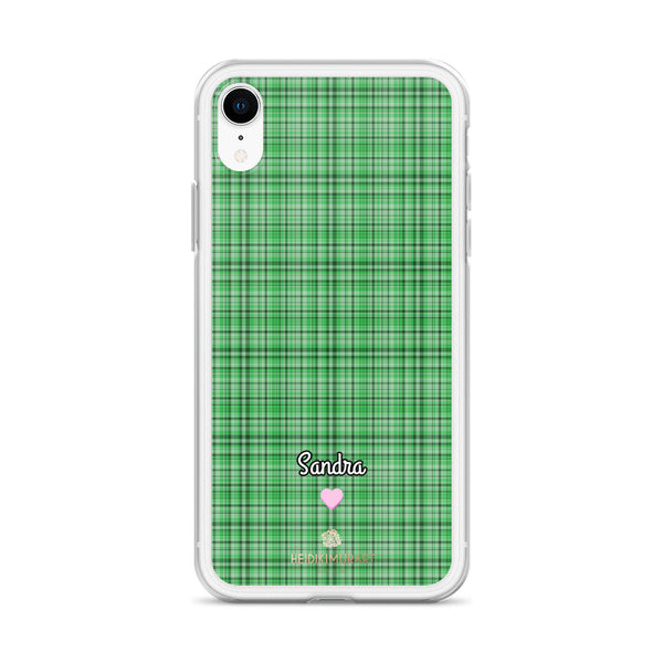 Personalized Green Plaid iPhone Case, Custom Name Tartan Print Phone Case-Heidi Kimura Art LLC-Heidi Kimura Art LLC