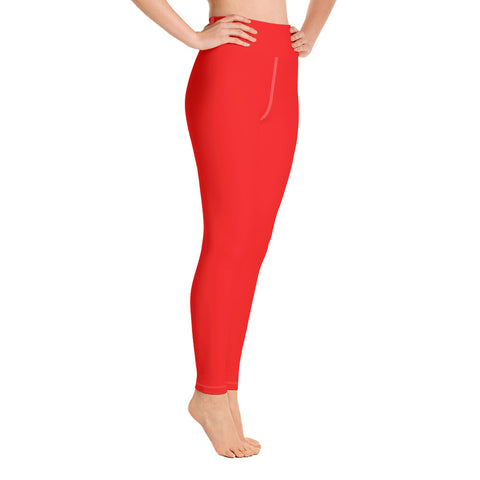 Women's Bright Red Solid Color Active Wear Fitted Leggings Pants - Made in USA-Leggings-2XL-Heidi Kimura Art LLC Bright Red Women's Leggings, Women's Gray Stripe Active Wear Fitted Leggings Sports Long Yoga & Barre Pants - Made in USA/EU (XS-XL)