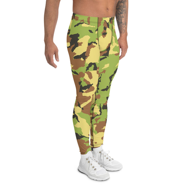 Men's Leggings-Heidi Kimura Art LLC-Heidi Kimura Art LLC Green Camo Men's Leggings, Camouflage Military Army Print Sexy Meggings Men's Workout Gym Tights Leggings, Men's Compression Tights Pants - Made in USA/ EU (US Size: XS-3XL)