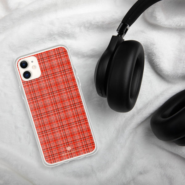 Red Plaid Print iPhone Case, Tartan Print Phone Case-Printed in USA/EU-Heidi Kimura Art LLC-Heidi Kimura Art LLC