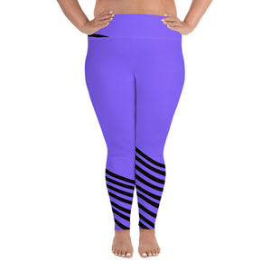Purple & Black Diagonal Stripe Print Plus Size Women's Leggings - Made in USA-Women's Plus Size Leggings-2XL-Heidi Kimura Art LLC