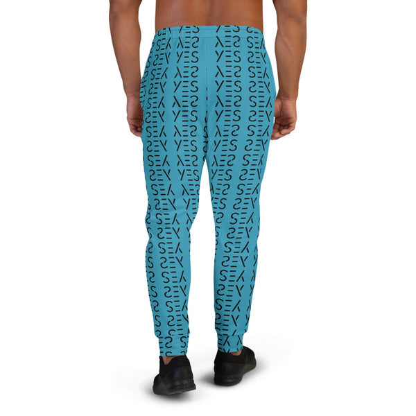 Blue Yes Graphic Print Premium Men's Joggers Sweatpants Jogger Pants-Made in EU-Men's Joggers-Heidi Kimura Art LLC