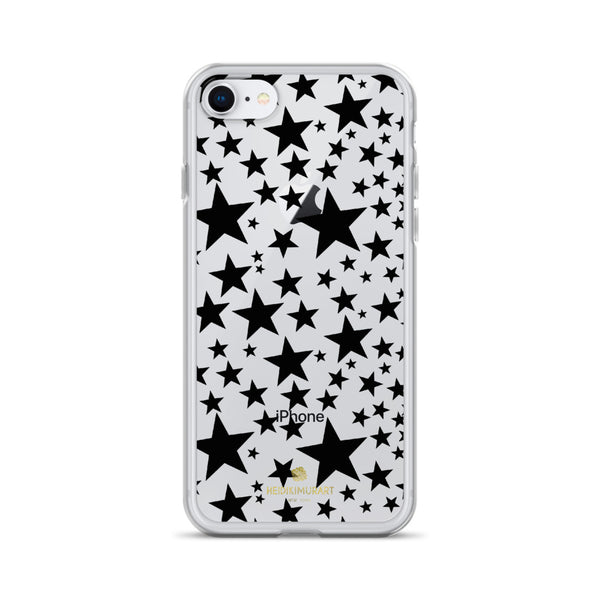 Black Stars Pattern Print Transparent Clear Designer iPhone Phone Case- Made in USA/EU-Phone Case-iPhone 7/8-Heidi Kimura Art LLC