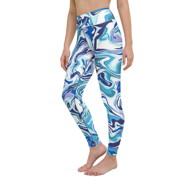 Blue Swirl Yoga Leggings, Abstract Print Women's Tights-Made in USA/EU-Heidi Kimura Art LLC-Heidi Kimura Art LLC