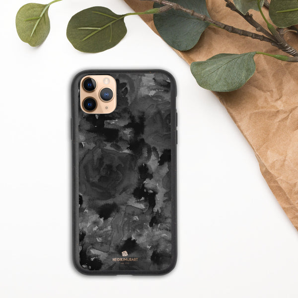 Black Floral Eco-Friendly iPhone Case, Biodegradable Phone Case-Heidi Kimura Art LLC-iPhone 11 Pro Max-Heidi Kimura Art LLC