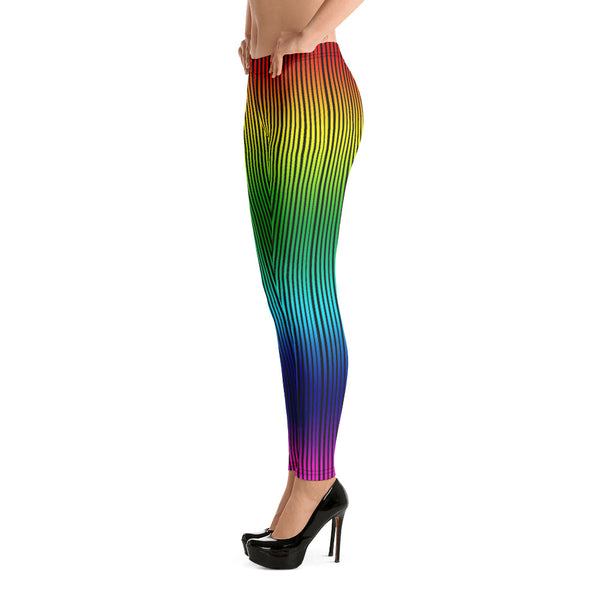 Rainbow Striped Women's Casual Leggings-Heidikimurart Limited -Heidi Kimura Art LLC