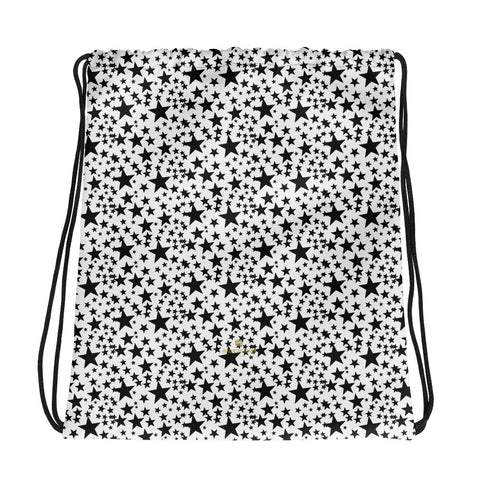 Black Star Pattern White Print Unisex Designer 15"x17" Premium Drawstring Bag-Made in USA/EU-Drawstring Bag-Heidi Kimura Art LLC Black Star Drawstring Bag, Black Star Pattern White Print Women's 15”x17” Designer Premium Quality Best Drawstring Bag-Made in USA/Europe